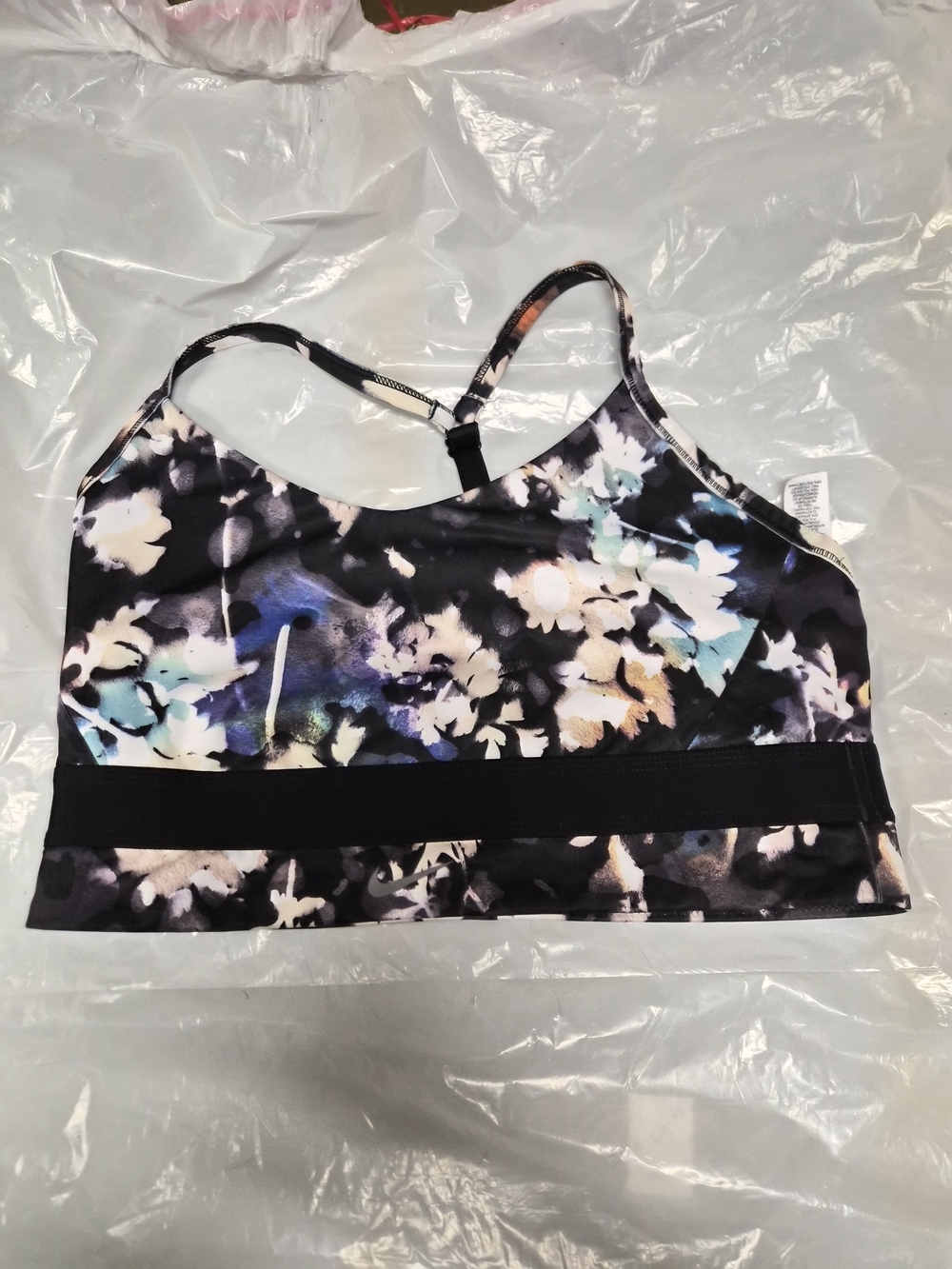 Floral Watercolor Sports Bra - Black Base with Pastel Accents